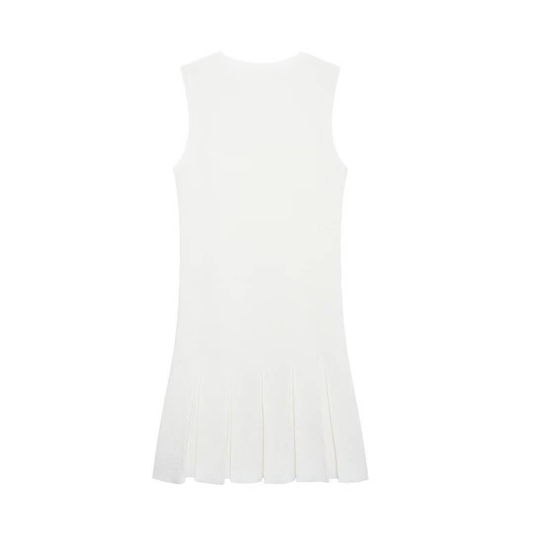 SLEEVELESS WIDE-PLEATED KNIT MINI DRESS