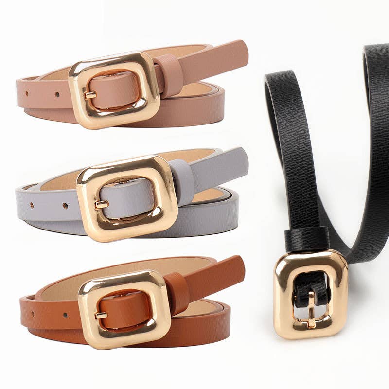 Simple alloy square buckle women's belt