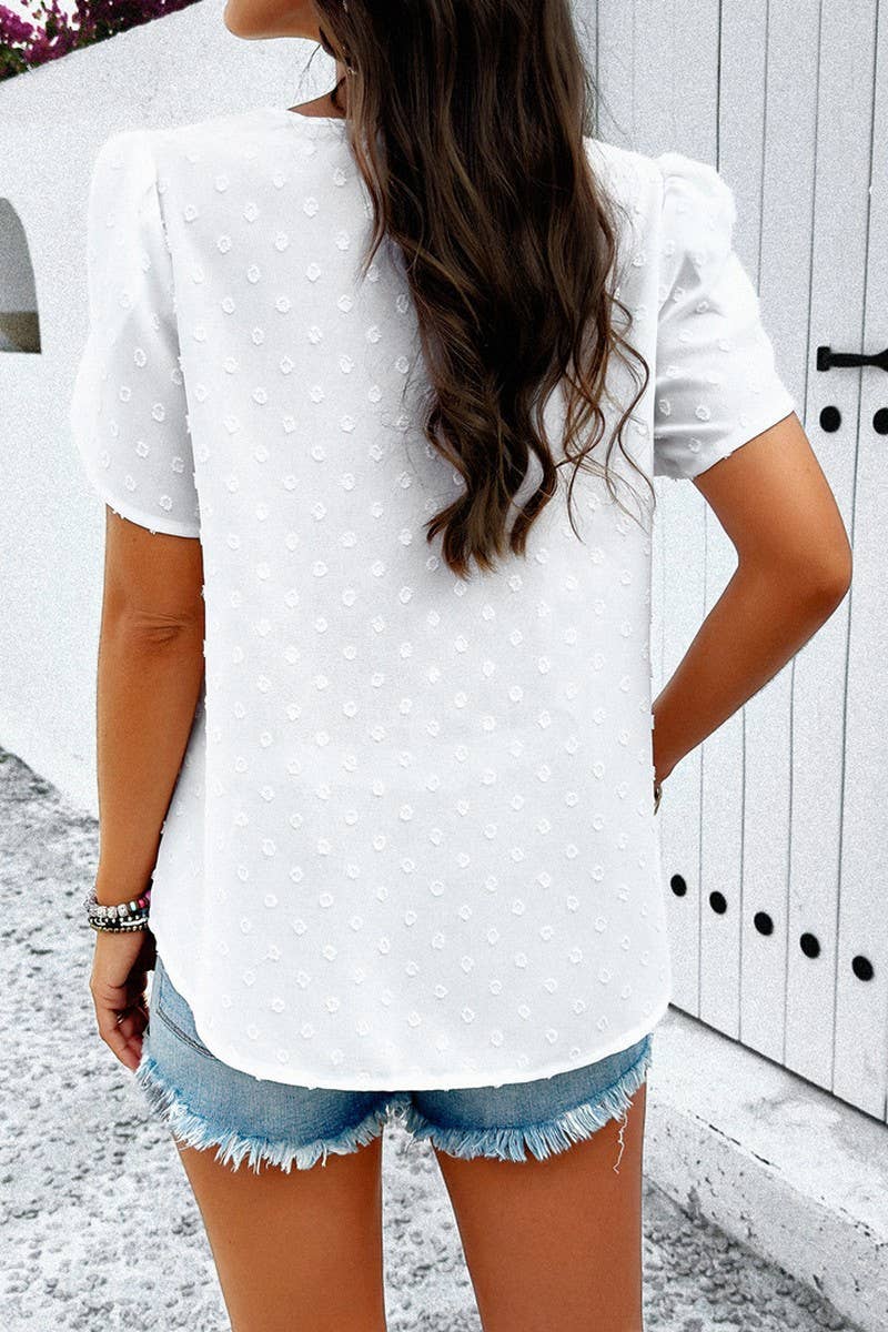 SOLID COLOR V NECK LOTUS SLEEVE TOP_CWTSTS0169