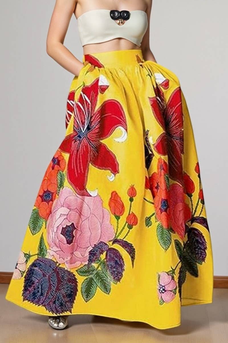 CWBLS0663_LOOSE HIGH WAIST HOLIDAY FLARED POCKET SKIRT