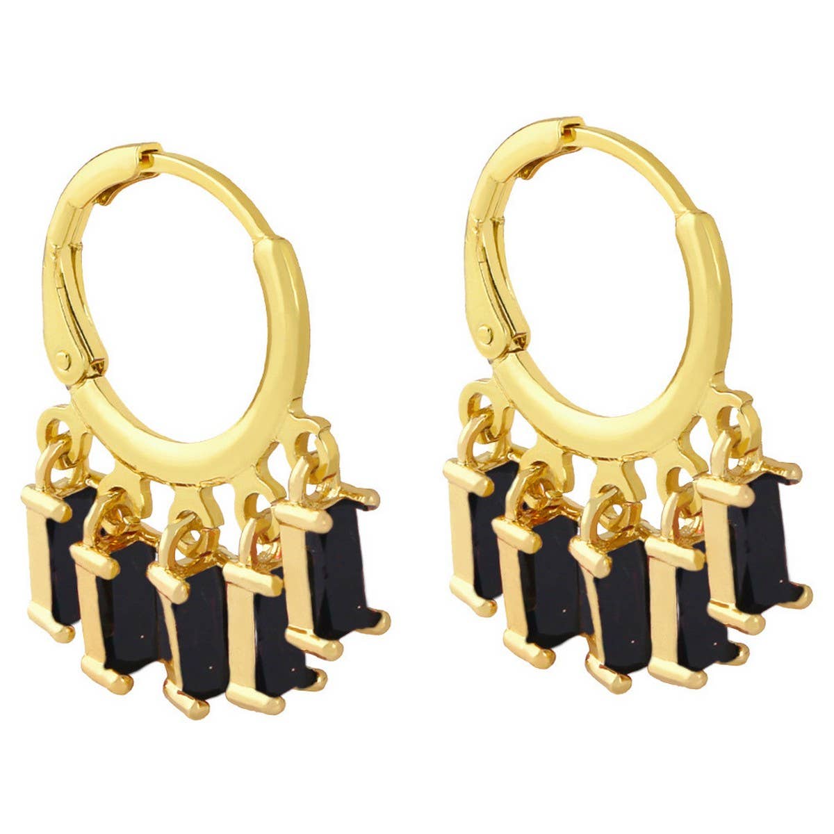 RECTANGULAR COLORED ZIRCON TASSEL EARRINGS_CWAJE1006