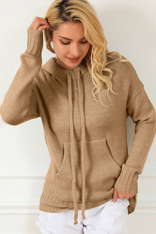SOLID COLOR LOOSE DRAWSTRING POCKET LOOSE SWEATER