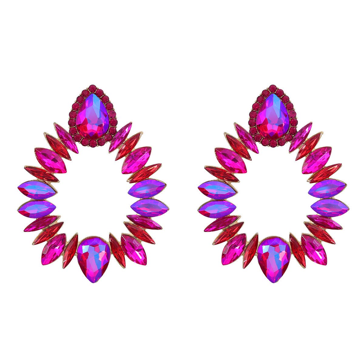 COLORFUL CRYSTAL GEOMETRIC DROP STUD EARRINGS