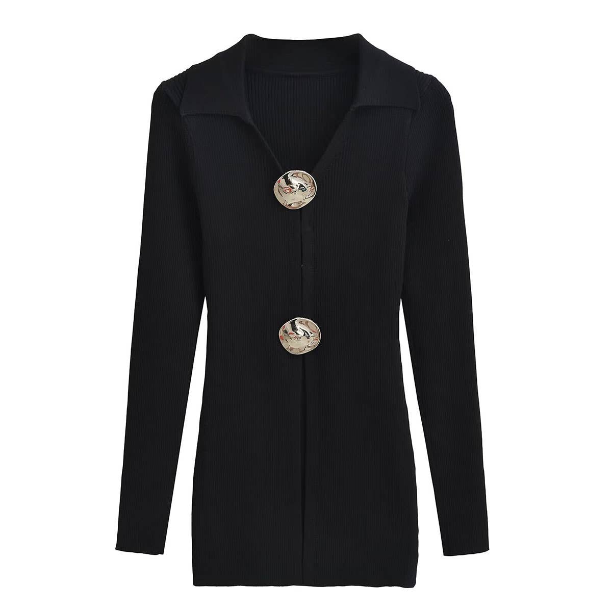 FASHION BIG METAL BUTTON SLIT MIDLENGTH KNITWEAR