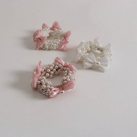 Boho Bow Pearl Scrunchie Sweet Summer Hair Tie_CWAHA6778