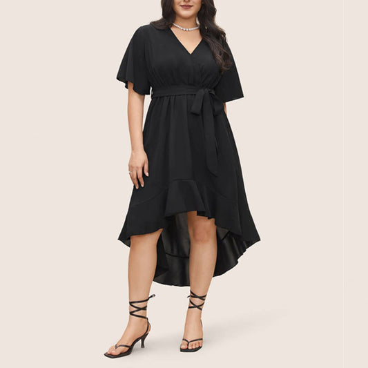 Elegant Summer V-Neck Flowy Asymmetrical Dress