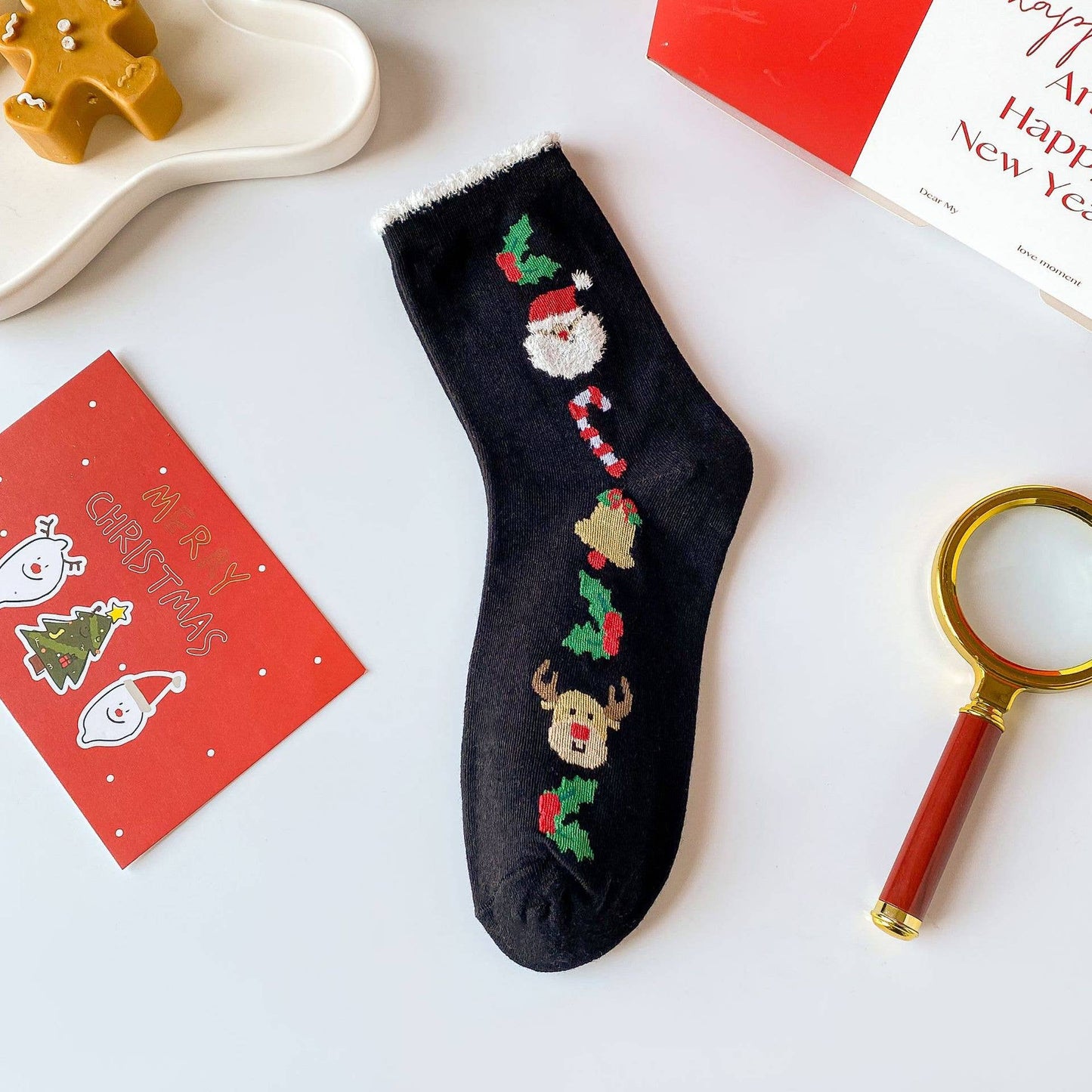 Santa Claus Elk Pattern Crew Socks For Christmas