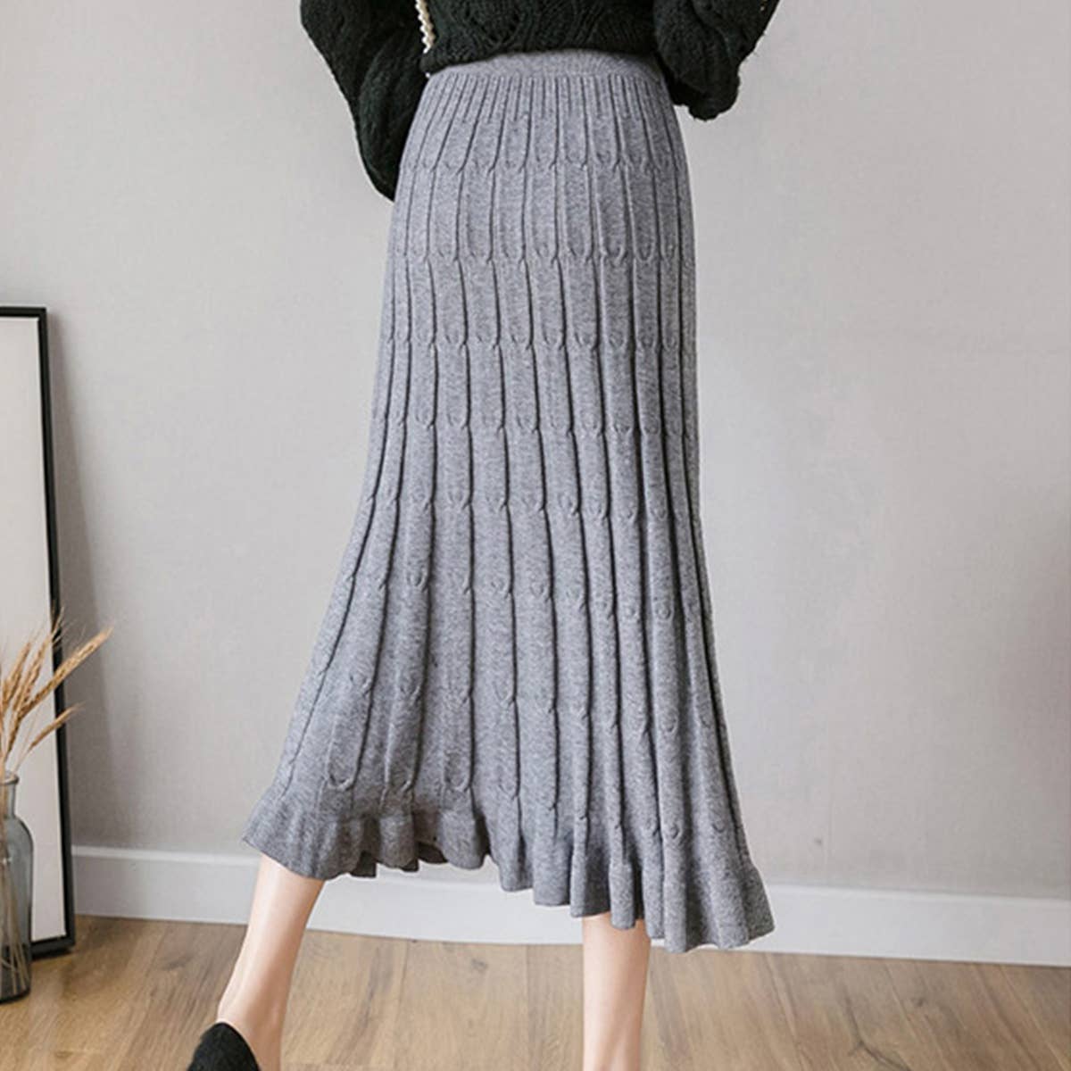 LONG STRIPED ALL-IN-ONE SLIM KNIT A-LINE SKIRT