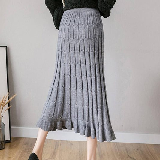 LONG STRIPED ALL-IN-ONE SLIM KNIT A-LINE SKIRT