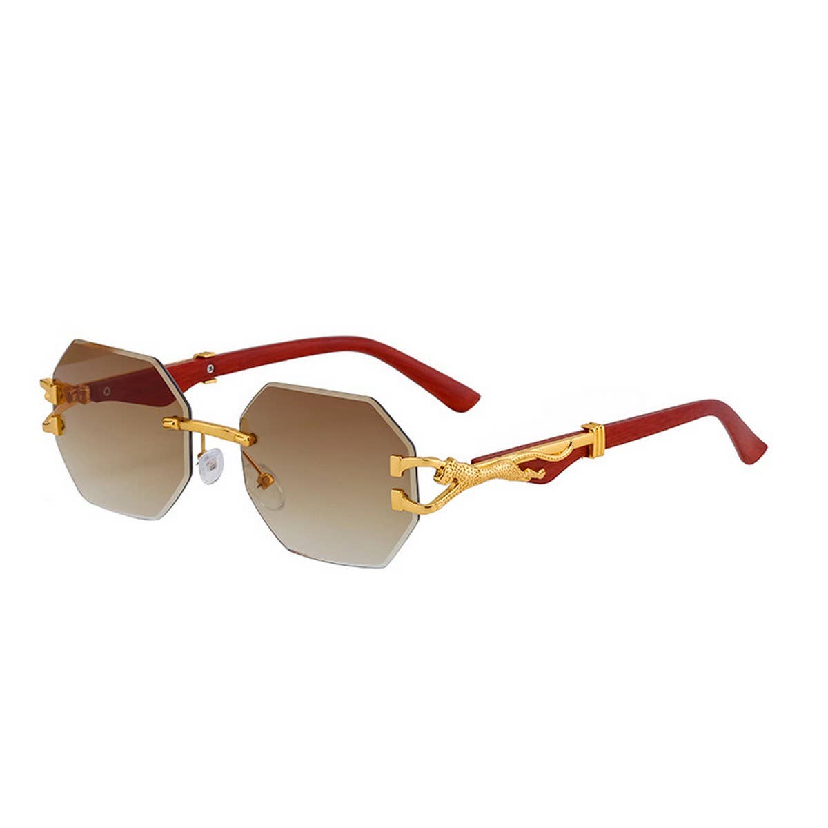 FAUX WOOD GRAIN LEOPARD TEMPLE SUNGLASSES