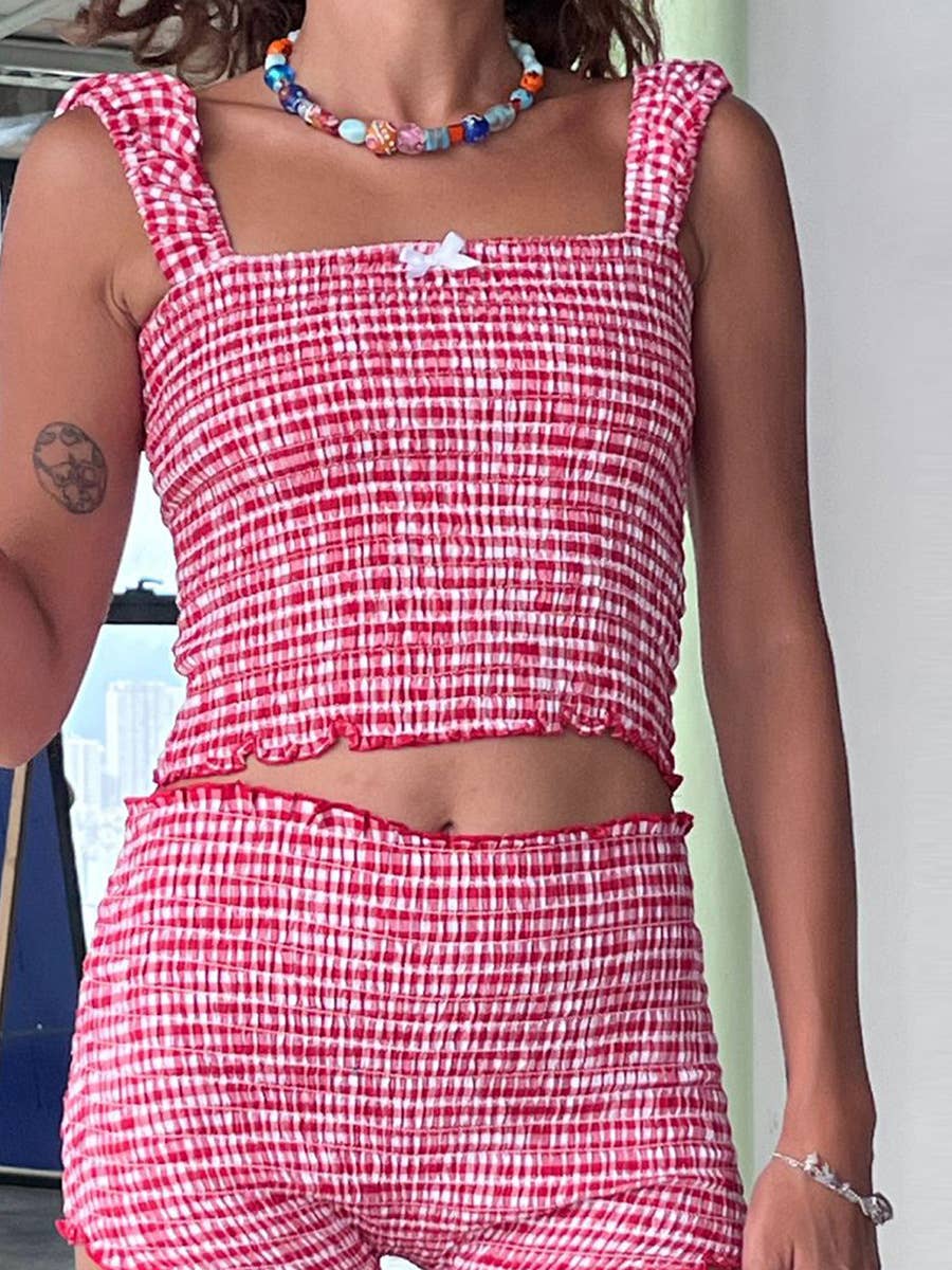 Strapless shorts pleated vacation two-piece set