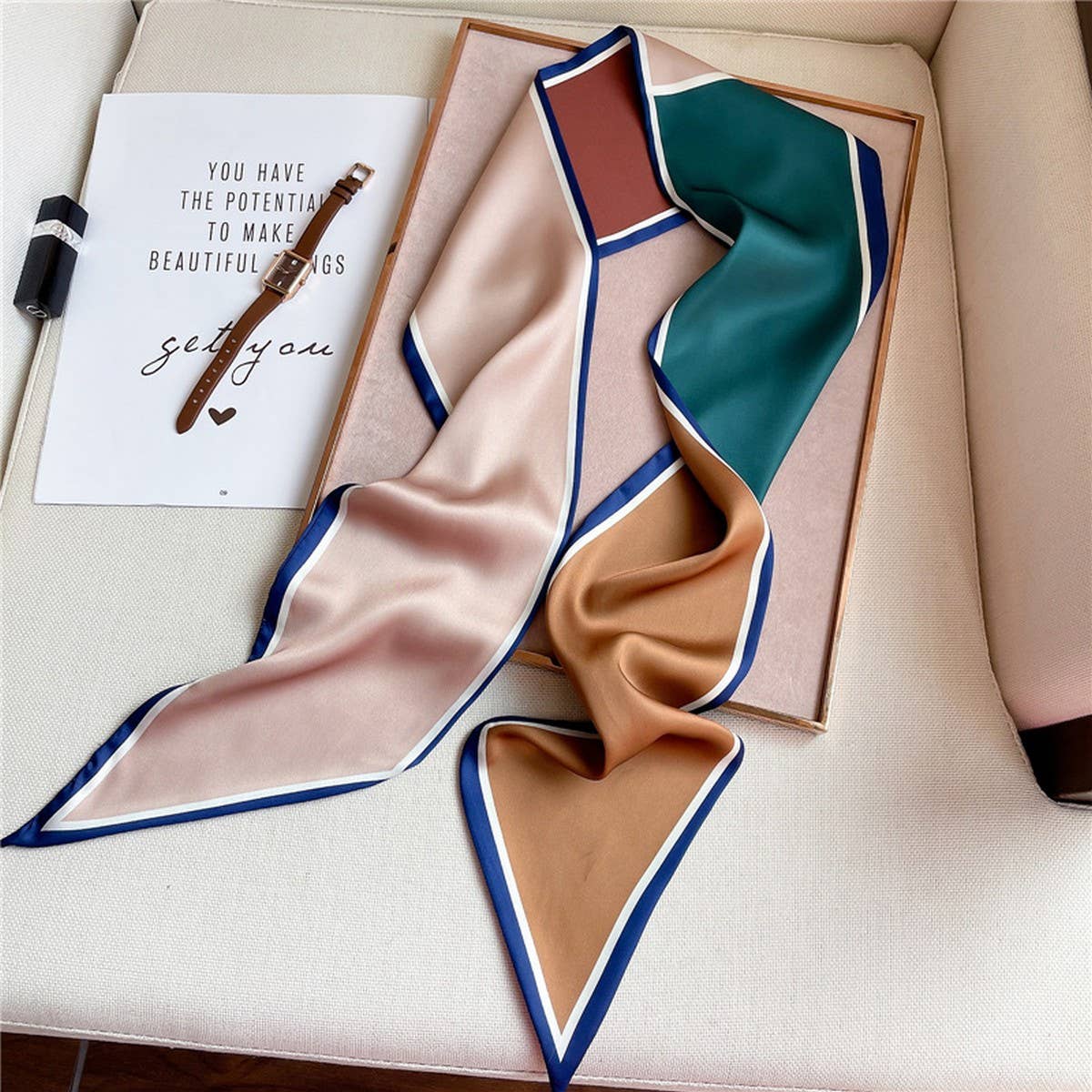 GEOMETRIC ALL-MATCH NARROW SILK HEAD SCARF