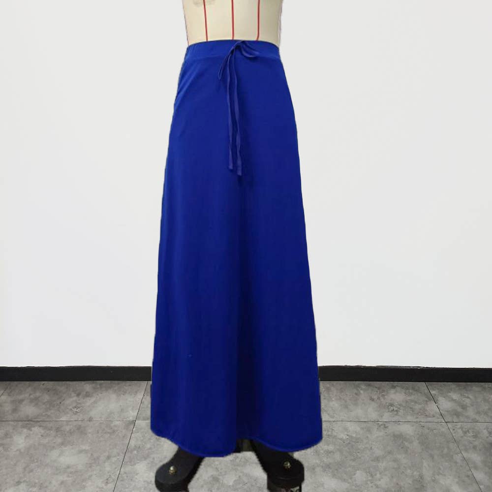 Casual solid color drawstring long skirt