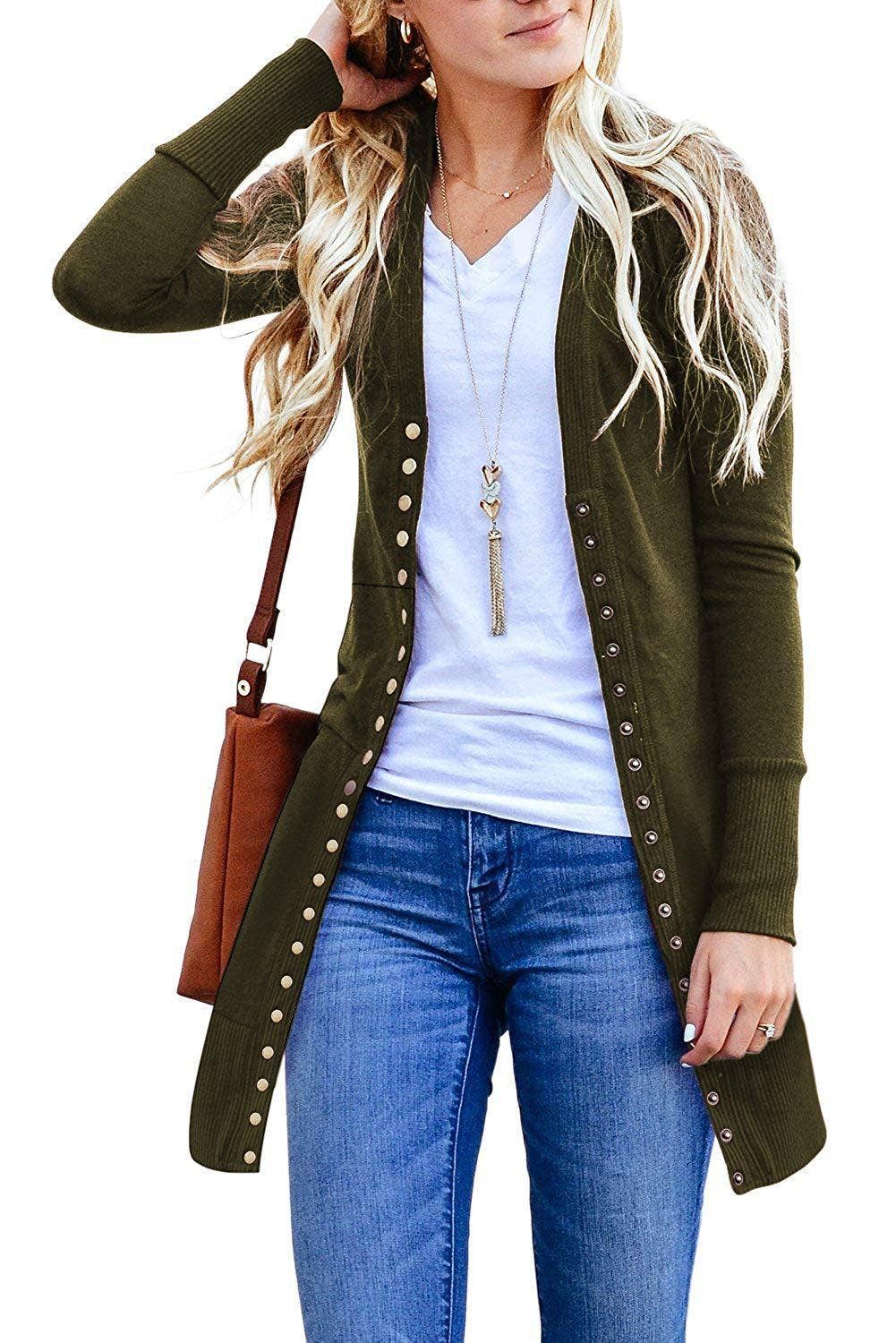 V-NECK LONG SLEEVE LONG SINGLE-BREASTED CARDIGAN