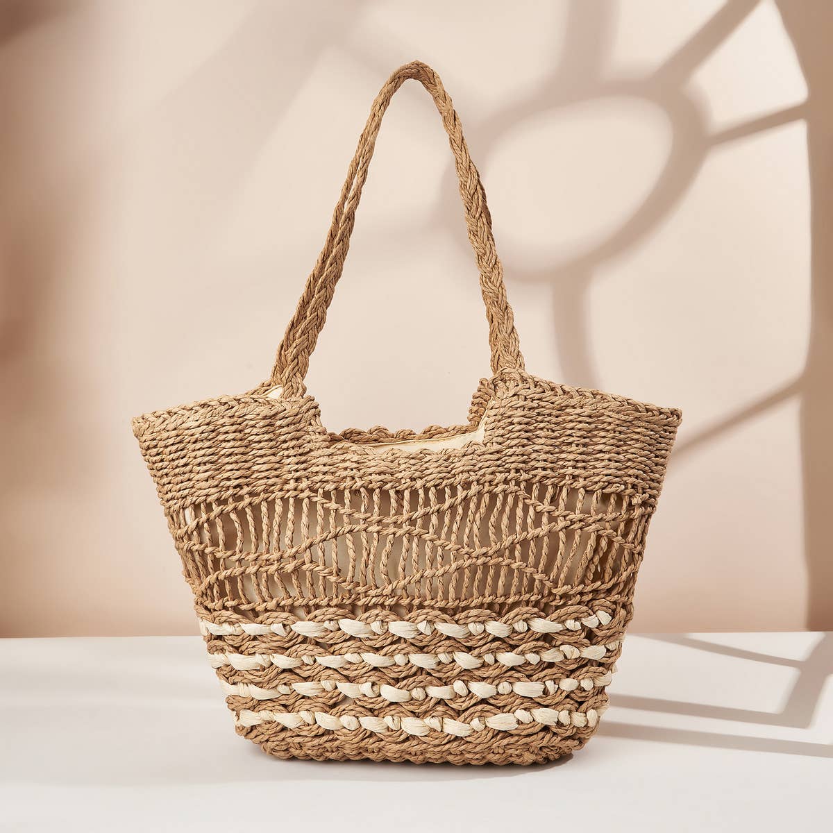WOMEN HOLLOW LARGE CAPACITY PORTABLE WOVEN BAG_CWAB1970