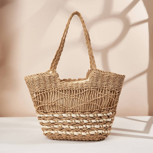 WOMEN HOLLOW LARGE CAPACITY PORTABLE WOVEN BAG_CWAB1970