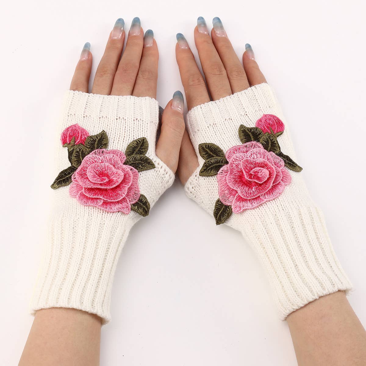 FASHION FLOWER KNITTED GLOVES_CWAG0105