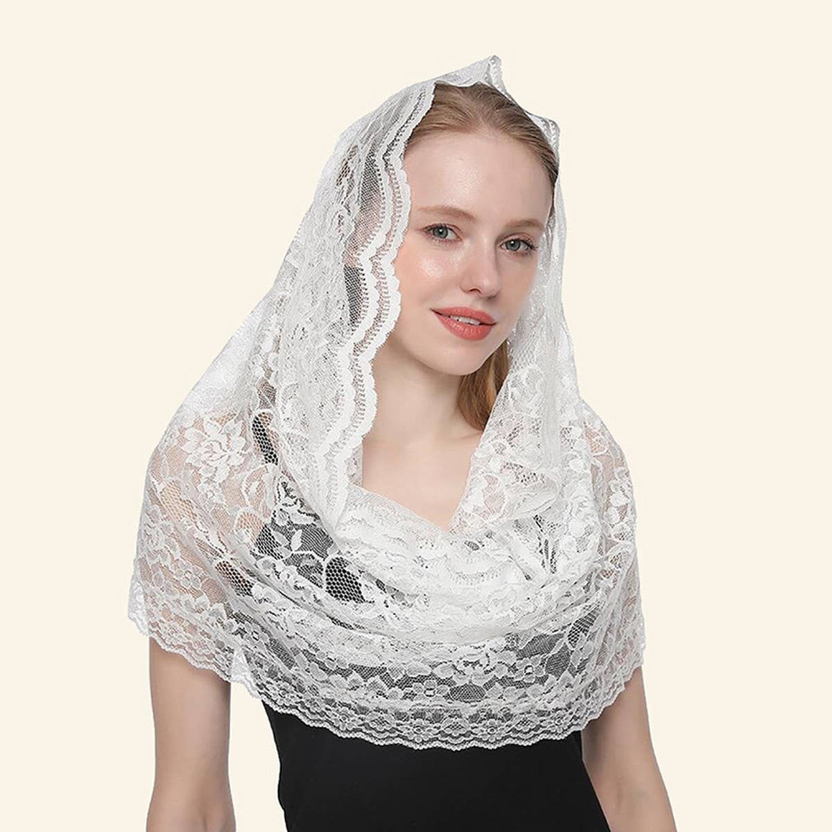 BLACK AND WHITE LACE LADIES WEDDING VEIL_CWMM1988