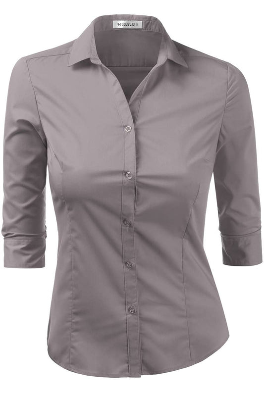 WOMEN SOLID BUTTON DOWN SHIRT_CWTSTL706