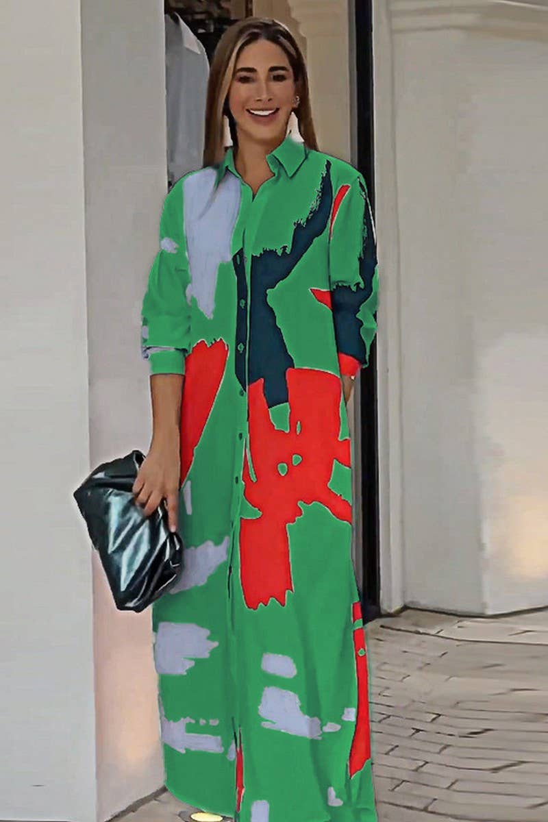 WOMEN COLLARED MARBLE PRINT COZY SHIRTS DRESS_CWDMD0719