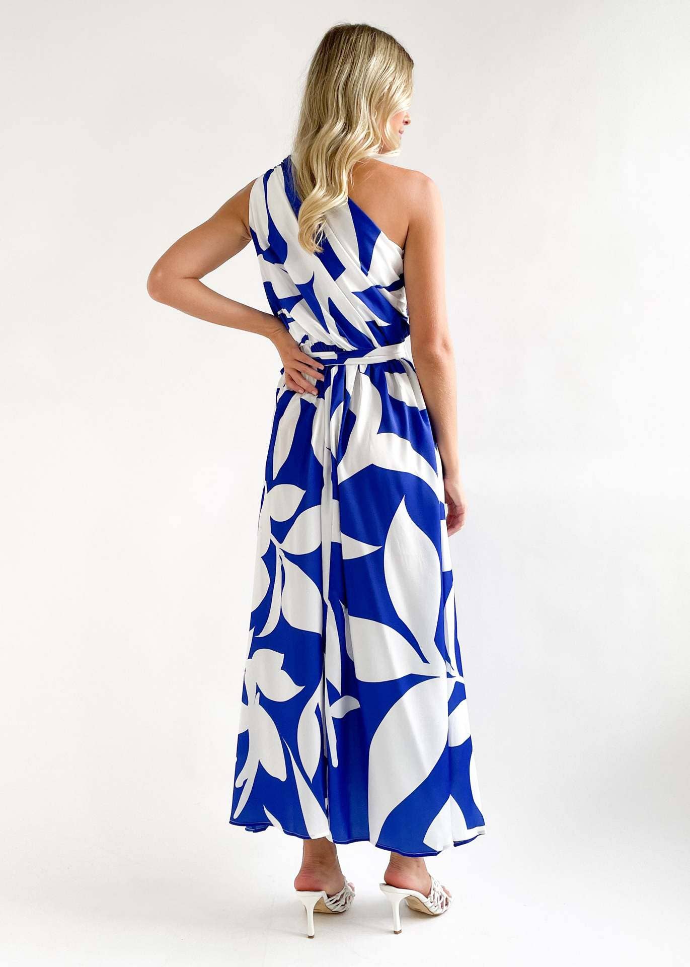 SEXY WAISTLINE PRINT SKEW COLLAR TUNIC DRESS