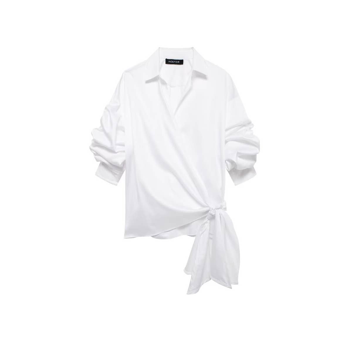 Lapel series irregular bow decorated poplin shirt