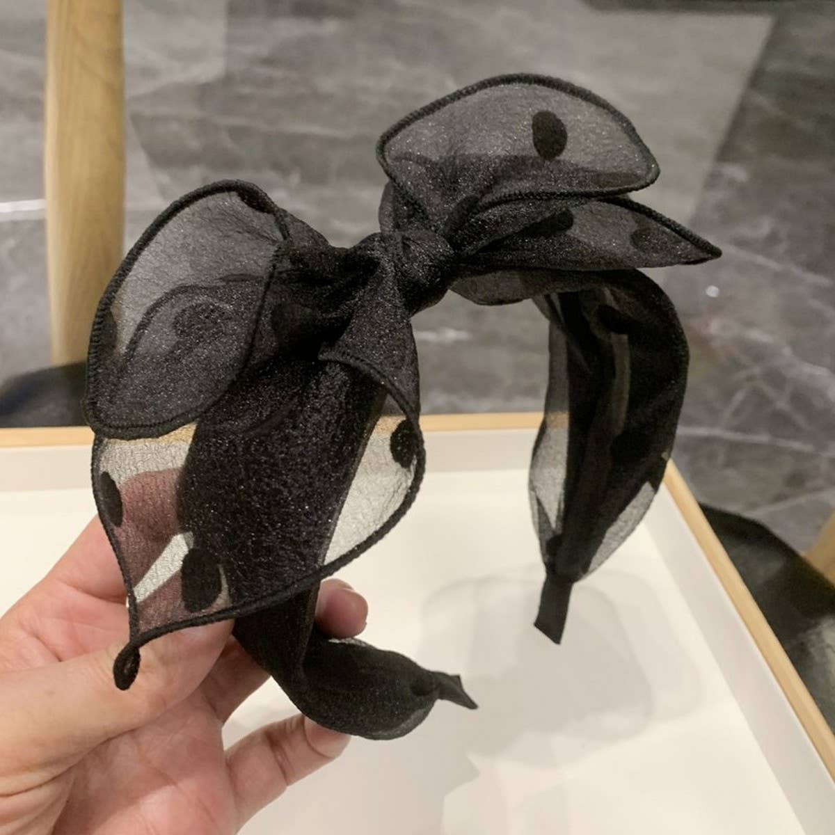 BLACK BIG BOW POLKA DOT HEADBAND_CWAHA2556