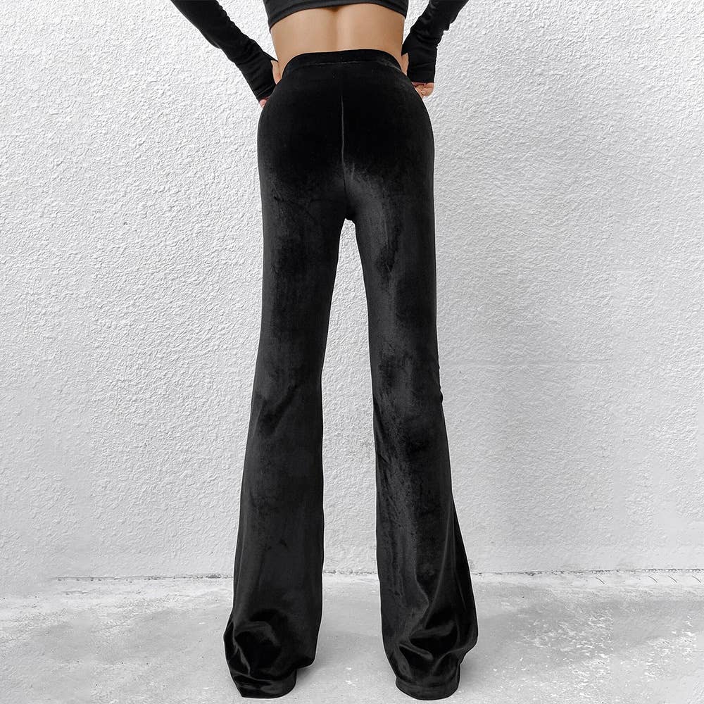HIGH-WAISTED COMFORTABLE FLARES VELOUR PANTS