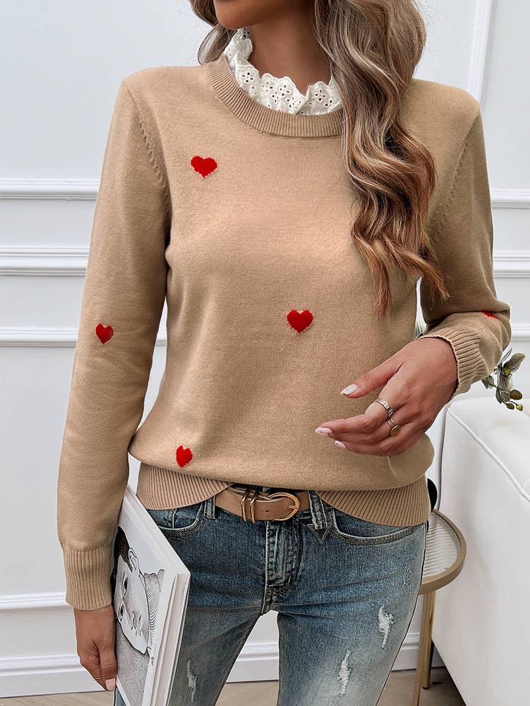 TEMPERAMENT CASUAL EMBROIDERED LOVE SWEATER