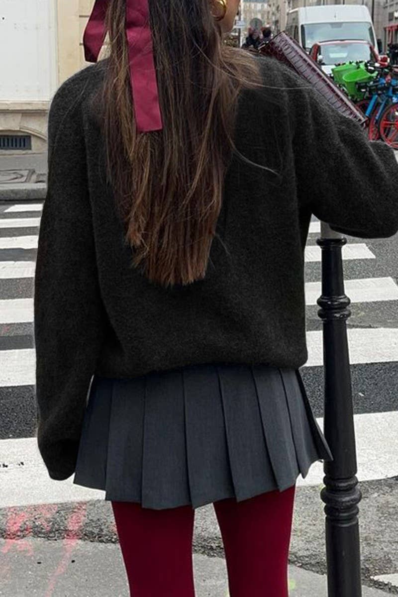 CWOSWL07523_SOLID COLOR LONGSLEEVED KNITTED PULLOVER SWEATER