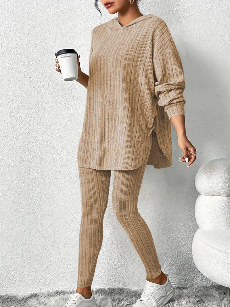 SOLID COLOR CASUAL FASHION HOODED TOP PANT SUIT