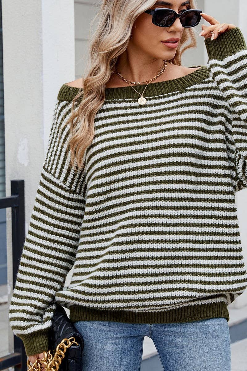 CWOSWL07727_OFF SHOULDER COLORBLOCK STRIPE KNIT TOP