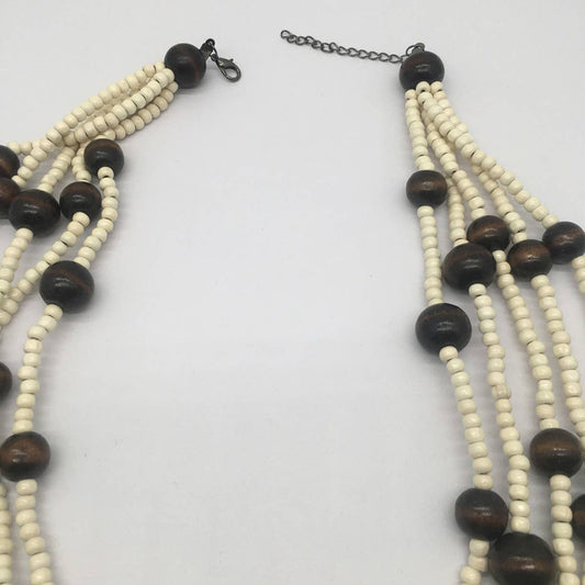 MULTI-LAYERED WOODEN BEAD BOHEMIAN NECKLACE