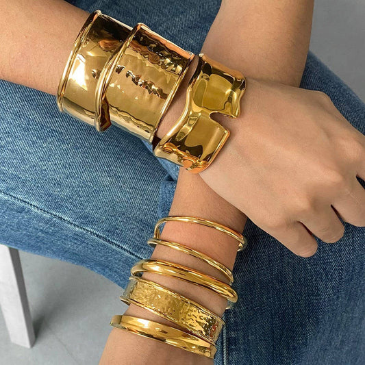 Bold Gold Open Cuff Bracelet in Stainless Steel_CWAJE4623