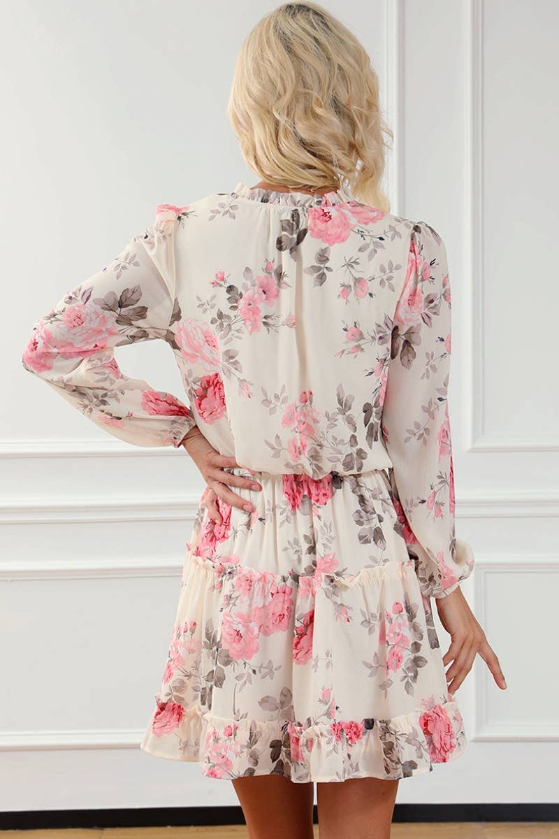 CWDSD5386_V-NECK HIGH-WAISTED LONG-SLEEVED DRESS SHORT