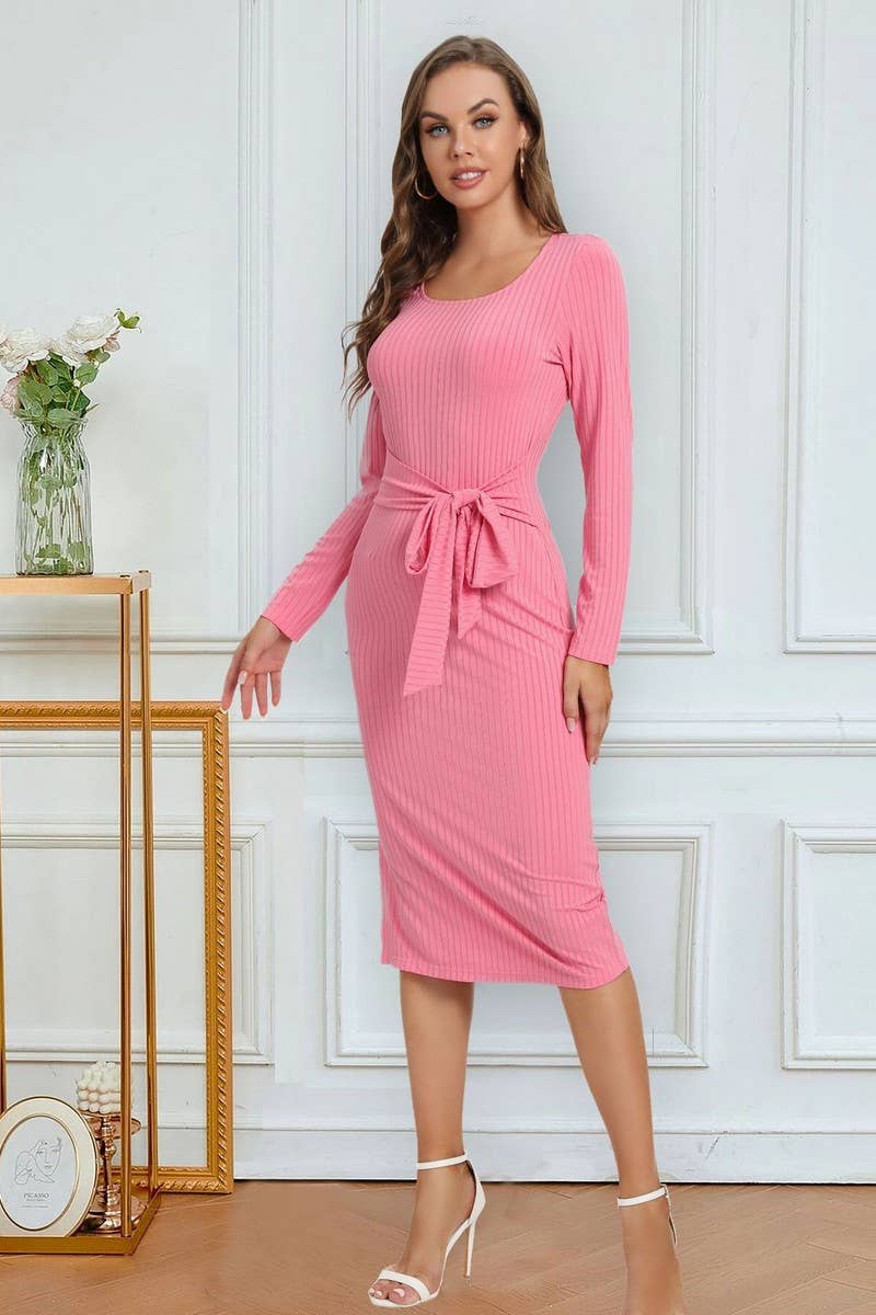 CWDMD4728_SOLID COLOR STRAPPY SLIT MID-LENGTH DRESS