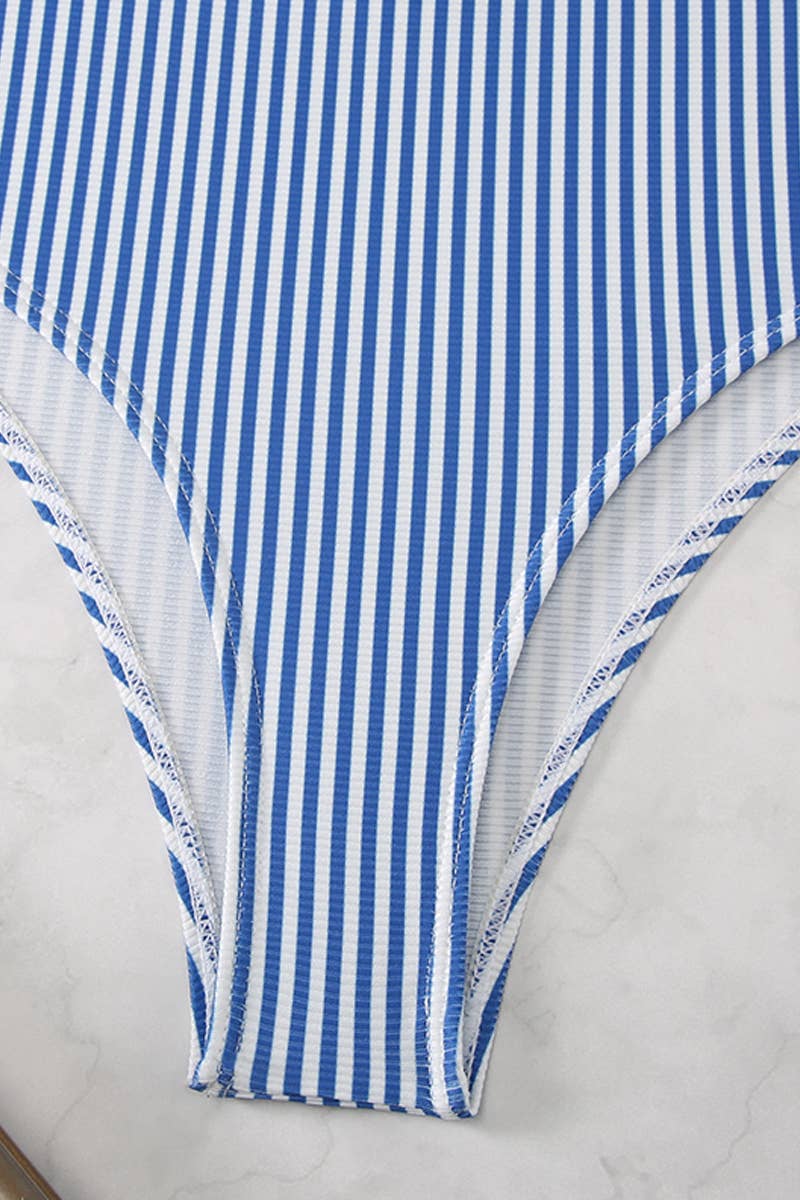 CWMW0794_STRIPED HIGH WAISTED V-NECK RUFFLED SWIMSUIT