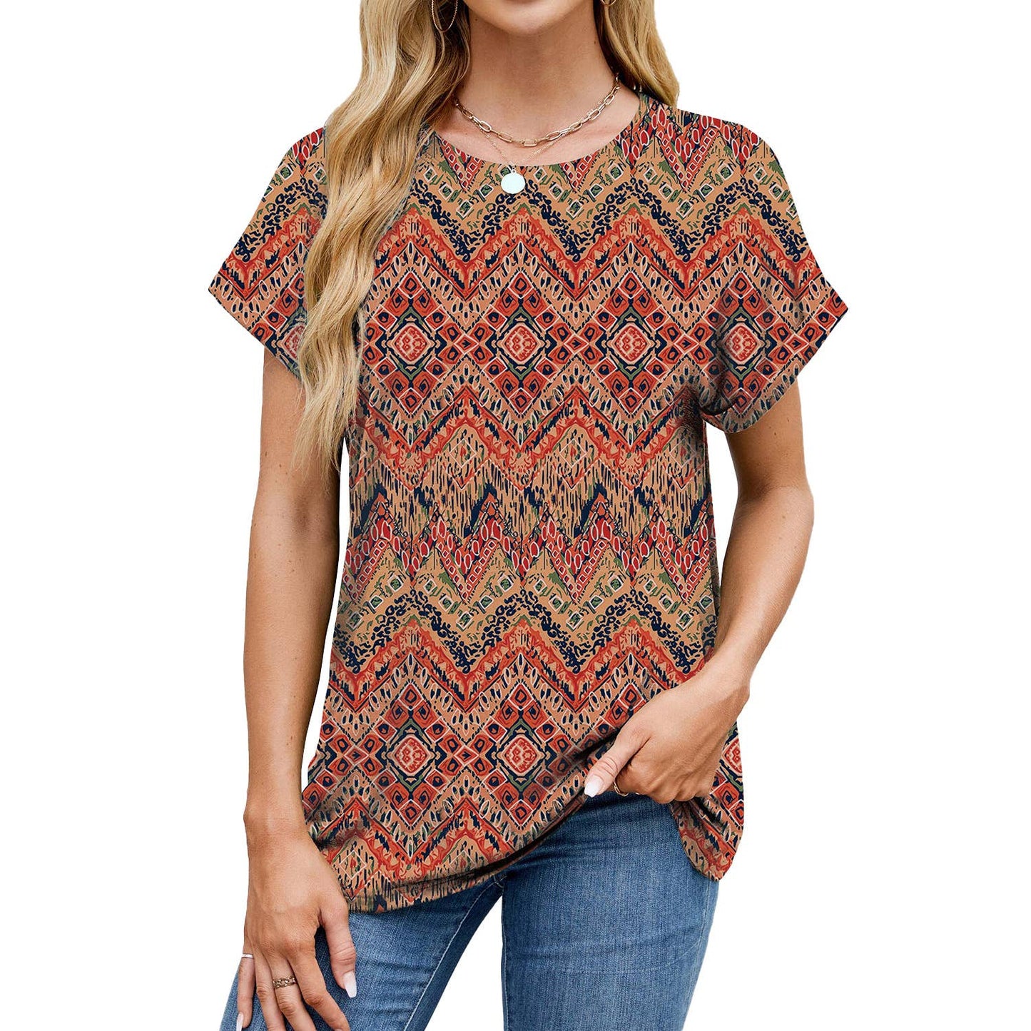 Holiday print crew neck short-sleeved T-shirt