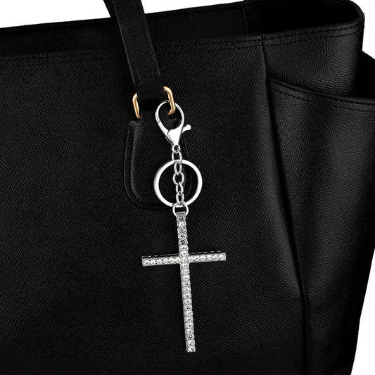 SHINY RHINESTONE CROSS KEYCHAIN PENDANT