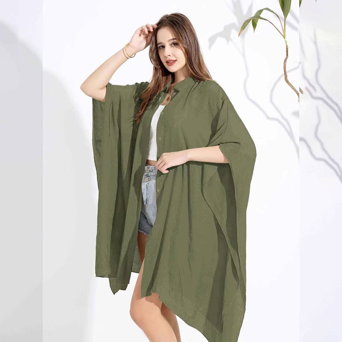 Bamboo Cotton Beach Shawl Sun Protection Cardigan_CWMM6303