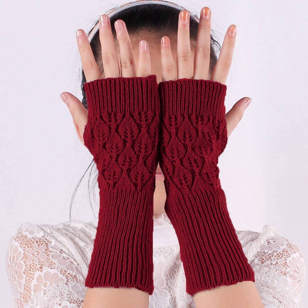 KNITTED HOLLOW OUT LONG OPEN TOE GLOVES_CWAG0037