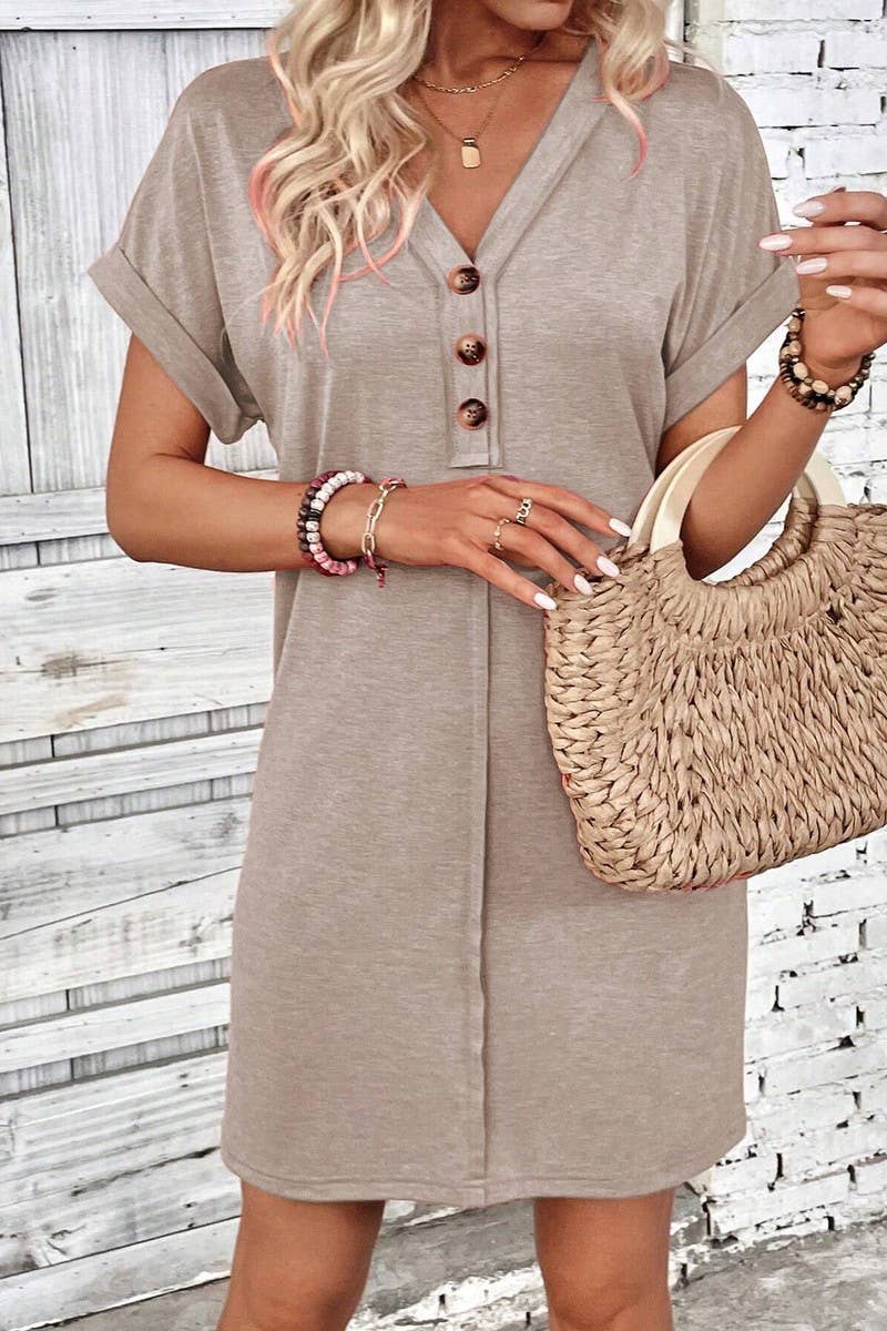 CWDTD0425_SUMMER V-NECK FASHIONABLE RAGLAN SLEEVE DRESS