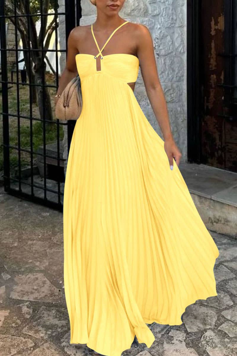 CWDMD5537_SUMMER SOLID COLOR TUBE TOP SLEEVELESS DRESS