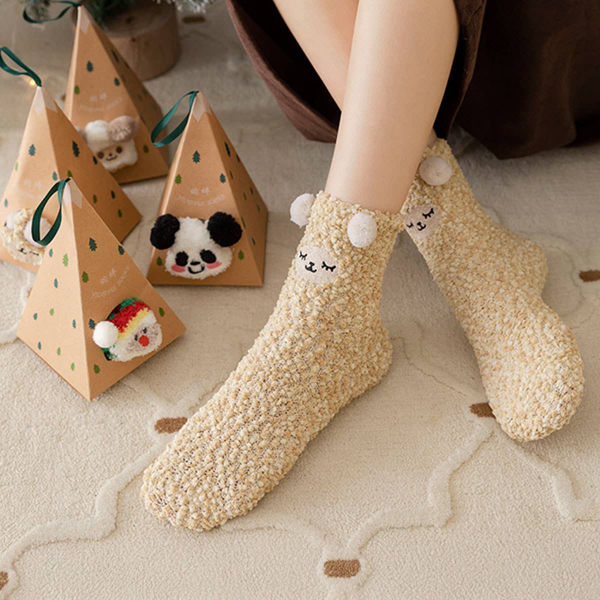 SANTA CLAUS FUZZY CHRISTMAS SOCKS GIFTS FOR WOMEN