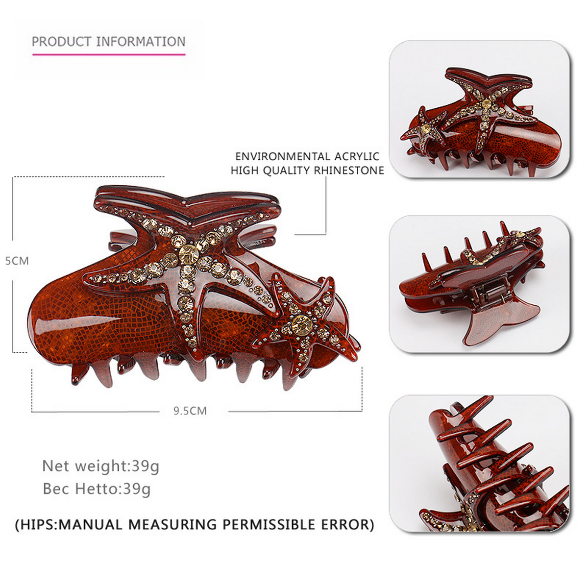 Blue Starfish Hair Claw??œCrystal Acrylic Shark Clip_CWAHA4418