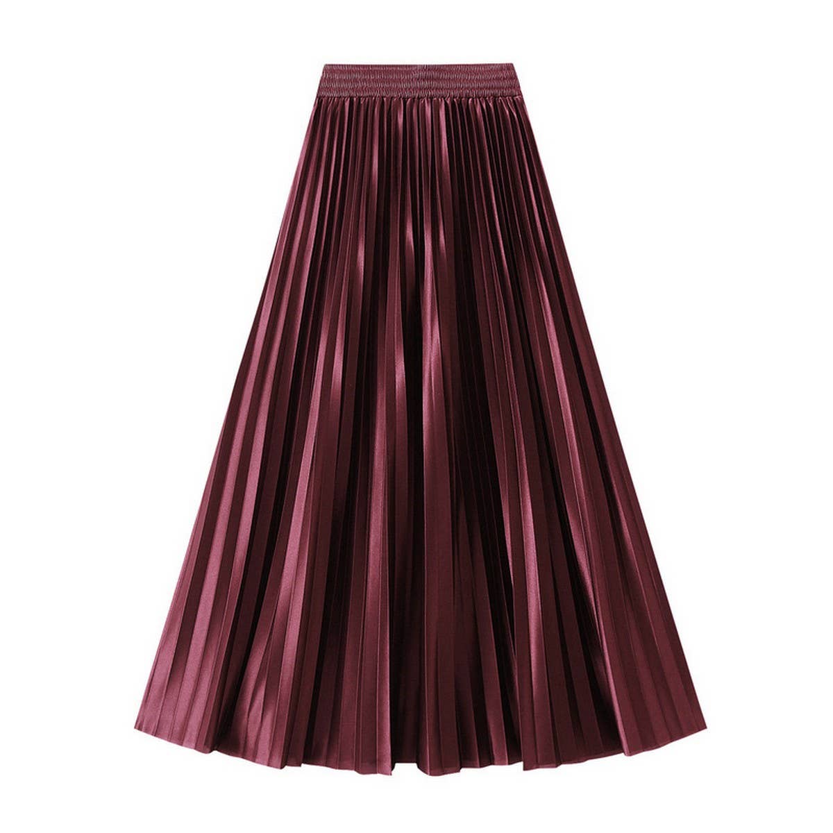 Slimming Shiny High-Waist Pleated Midi Skirt_CWBMS0329