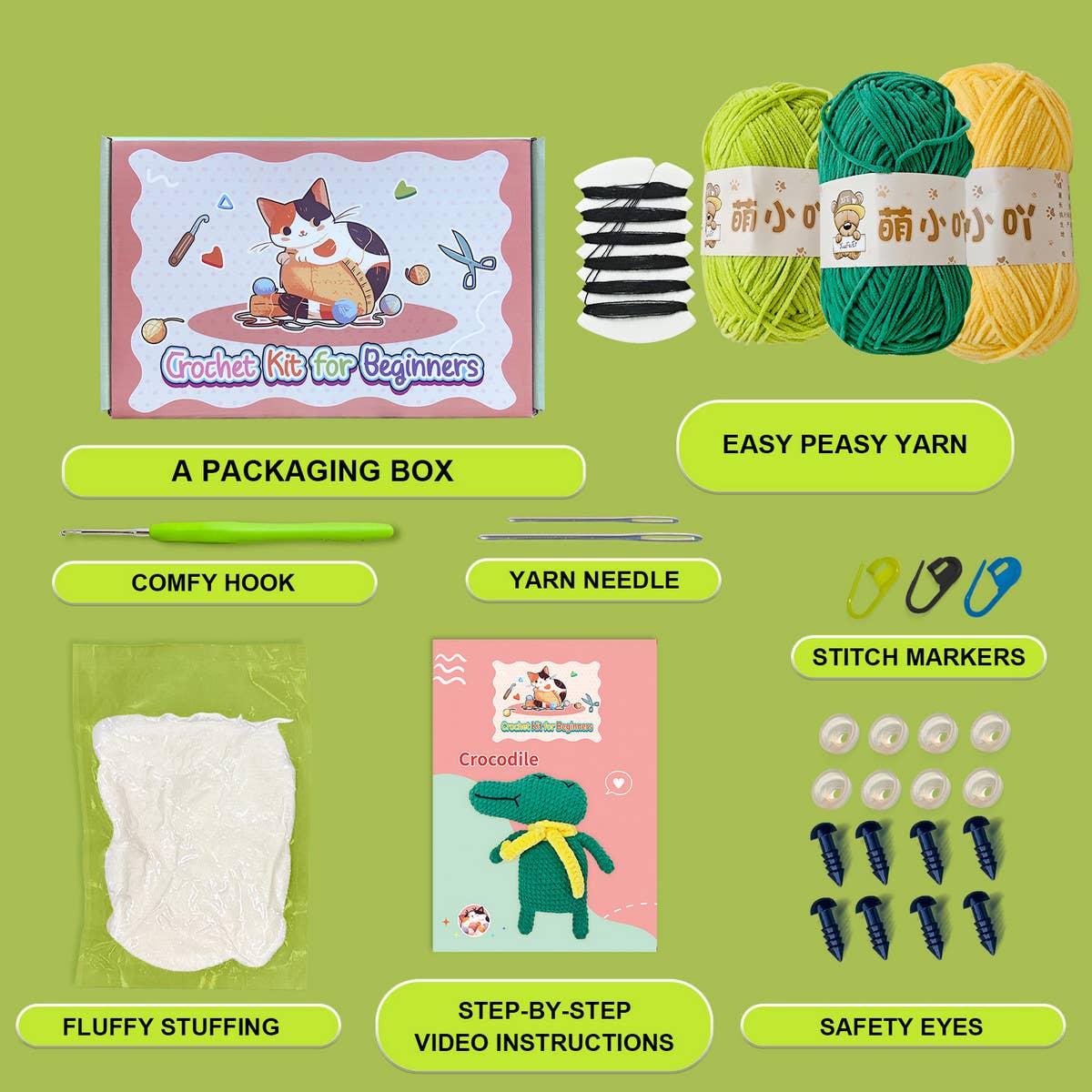 HANDMADE CROCODILE DOLL CROCHET MATERIAL KIT
