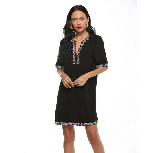V-NECK HEPBURN SLIM RETRO DRESS