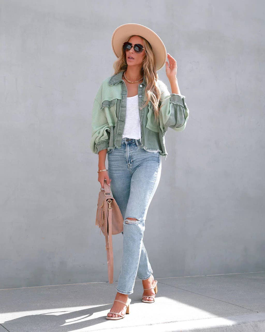 Waffle patchwork short washable coat