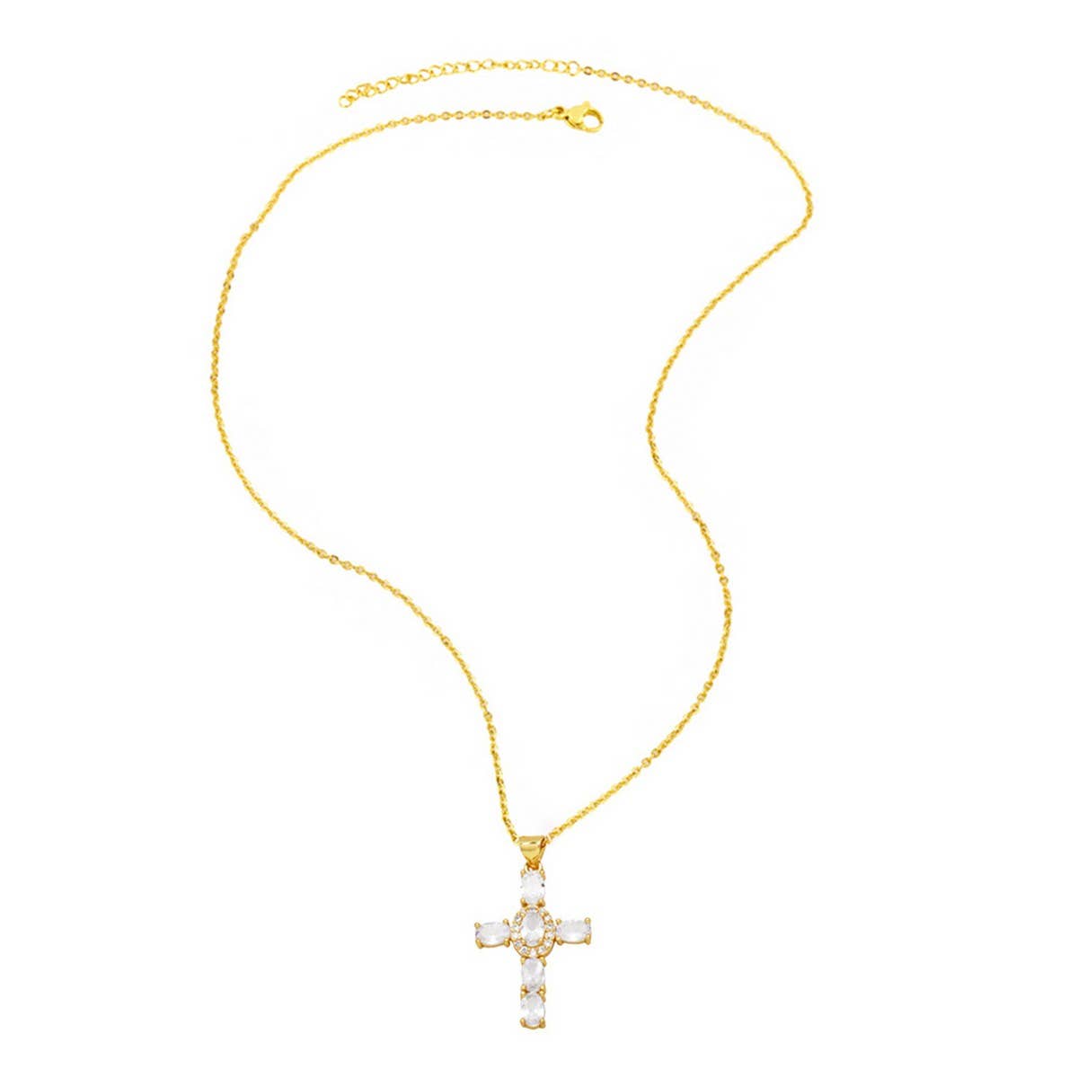 DIAMOND STUDDED PEARL CROSS PENDANT NECKLACE
